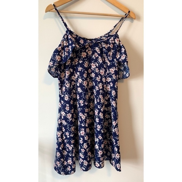 Lulu’s Off the Shoulder Blue & Pink Floral Skater Dress Size Small - Picture 14 of 15